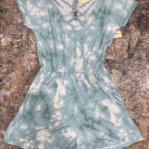 Light green and white tie dye romper.